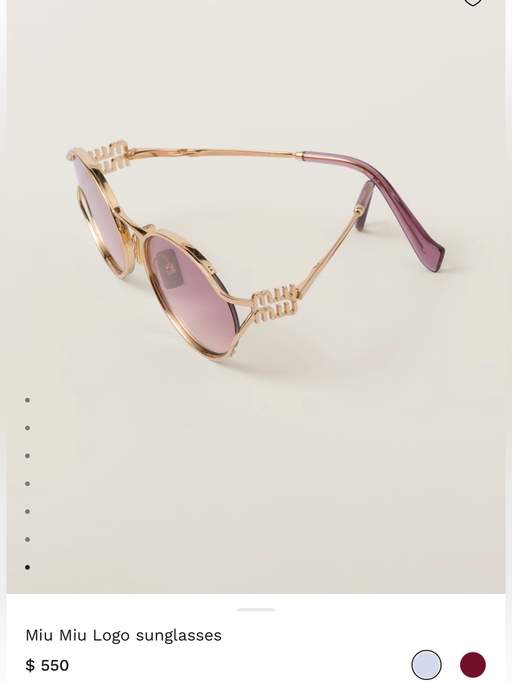 Miu Miu Gold Frame Sunglasses with Purple Lenses